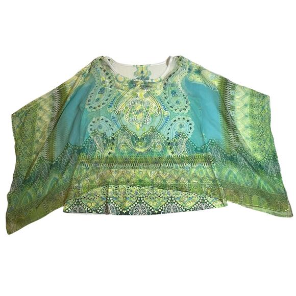One World Chiffon Overlay Blouse w/ Tank Size 14/16 Paisley Boho Hippie Fairy - Picture 1 of 7